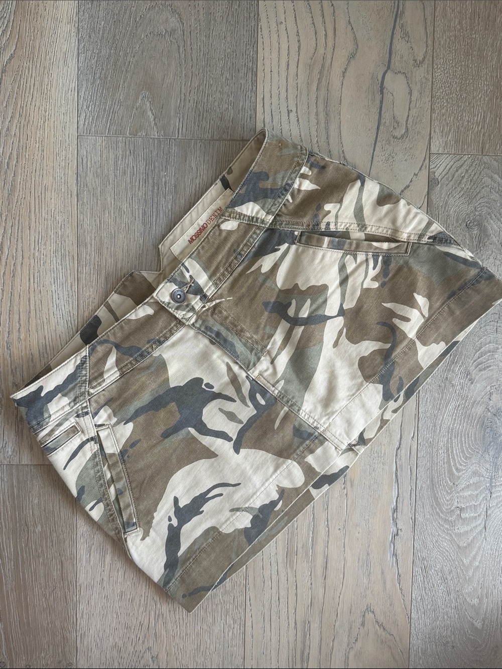 Y2K Mossimo Denim Camouflage Low-Rise Mini Skirt Green, Gray, Brown Camo-Size 9
